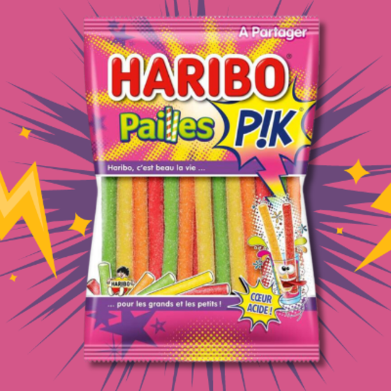 Pailles Pik Haribo,Tube acidulé haribo,bonbon paille Haribo, stick haribo