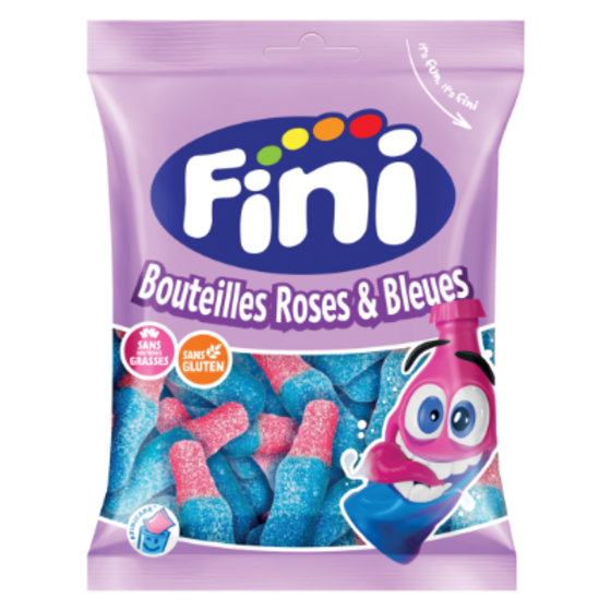 FINI - Bouteille bleue et rose acide 90 gr x12 uns