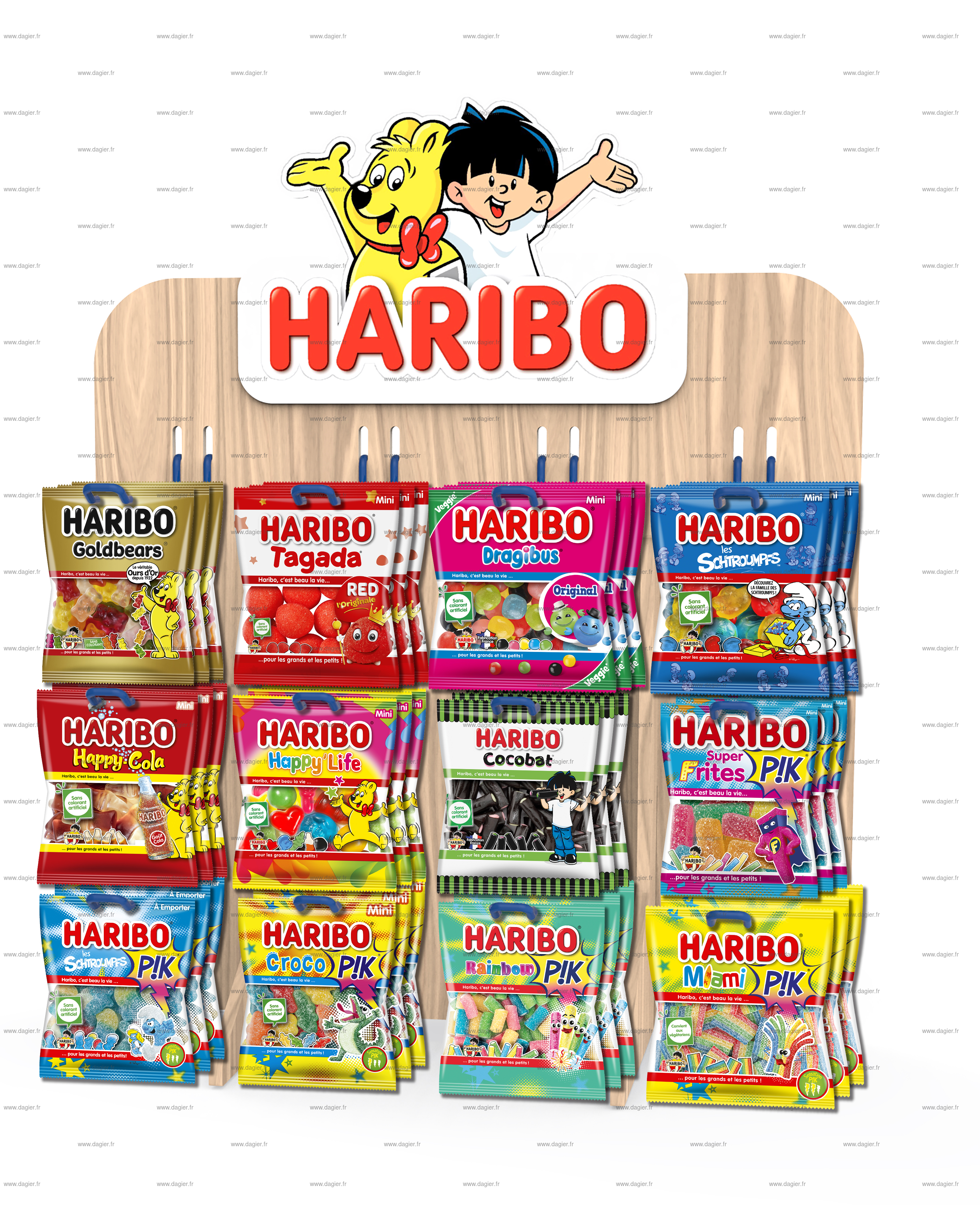 HARIBO - Colis prsentoir en bois 12 broches + 12 boites de 30 mini sachets 30/40gr*
