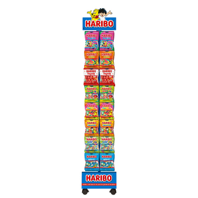 HARIBO - Colis présentoir Métal 16 broches 120 gr + 8 cartons de 30 sachets  100/120gr - Bonbons Haribo - Grossiste bonbon